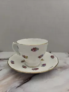 Vintage Royal Vale Bone China Cup & Saucer Floral Gold Trim England - Picture 1 of 8
