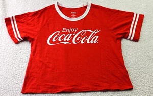 Coca-Cola Enjoy Multicolor Striped Women's Crop Top T-Shirt Red XL - Picture 1 of 7