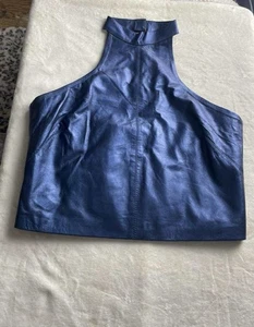 Top vintage in pelle blu eccellente usato in ottime condizioni taglia grande - Foto 1 di 7