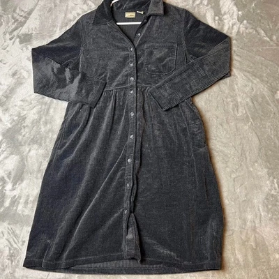 Vestido midi vintage de pana LL Bean para mujer talla 6 gris manga larga camisa botones Foto 1 de 4