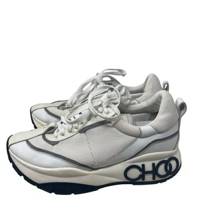 Jimmy Choo Sneakers Size 38 US 8 White Fabric Leather Raine Lace Up - Picture 1 of 22