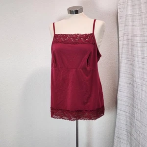 Y2K Apt 9 Damen-Tanktop 1X Spitzenbesatz Camisole verstellbare Träger burgunderrot - Bild 1 von 10