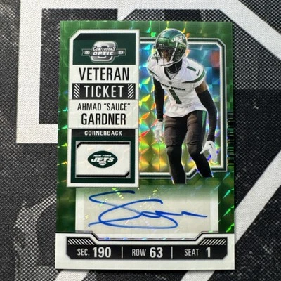 Ahmad Sauce Gardner 2023 Contenders Optic Veteran Ticket Green Prizm Auto /23 - Image 1 of 3