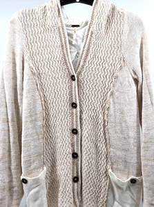 FP Free People S Grobstrickjacke Kapuze gefüttert Taschen Goldrand Lagenlook - Bild 1 von 14