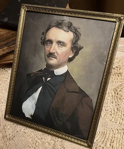 Edgar Alan Poe, impresión vintage con marco de metal dorado - Imagen 1 de 4