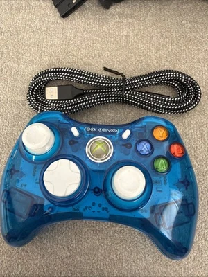 Rock Candy Xbox 360 Controller Blue Wired Tested Cleaned w/ Cable - Image 1 of 4