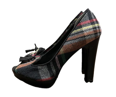 Christian Siriano for Payless Black Multi Tweed Lambert Heels Open Toe Womens 8 - Image 1 of 4