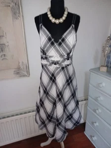 MONSOON Fit & Flare 100% Linen Check Dress - Black and White - UK 18 - - Picture 1 of 9
