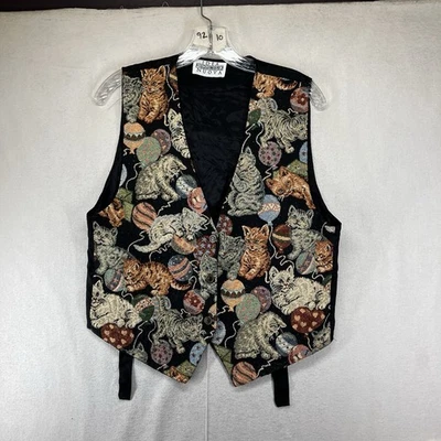 Vintage Women's Tapestry Vest Large Christmas Cats Ornaments Made In USA 36x24 - Image 1 of 4