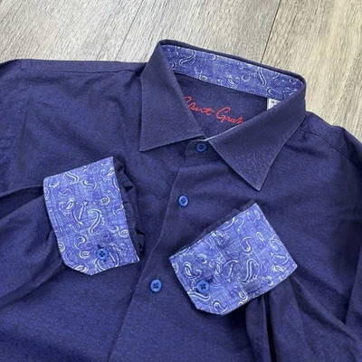 Robert Graham Shirt Youth XL Purple Paisley Long Sleeve Flip Cuff Button Up - Image 1 of 4