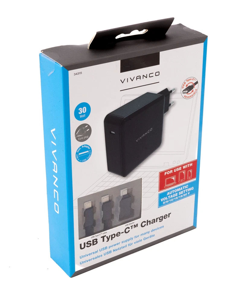 Schnell Ladegerät Ladekabel 30W Vivanco Universal Notebook USB C Netzteil 243 - Bild 1 von 1