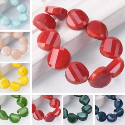 10pcs 14mm Twist Coin Opaque Faceted Glass Loose Beads for Jewelry Making - Image 1 of 3