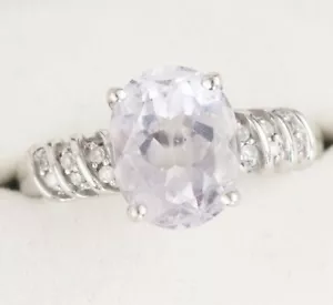 9ct Solid White Gold Single Purple Gemstone & Diamond Ring Hallmarked Size M - Picture 1 of 5