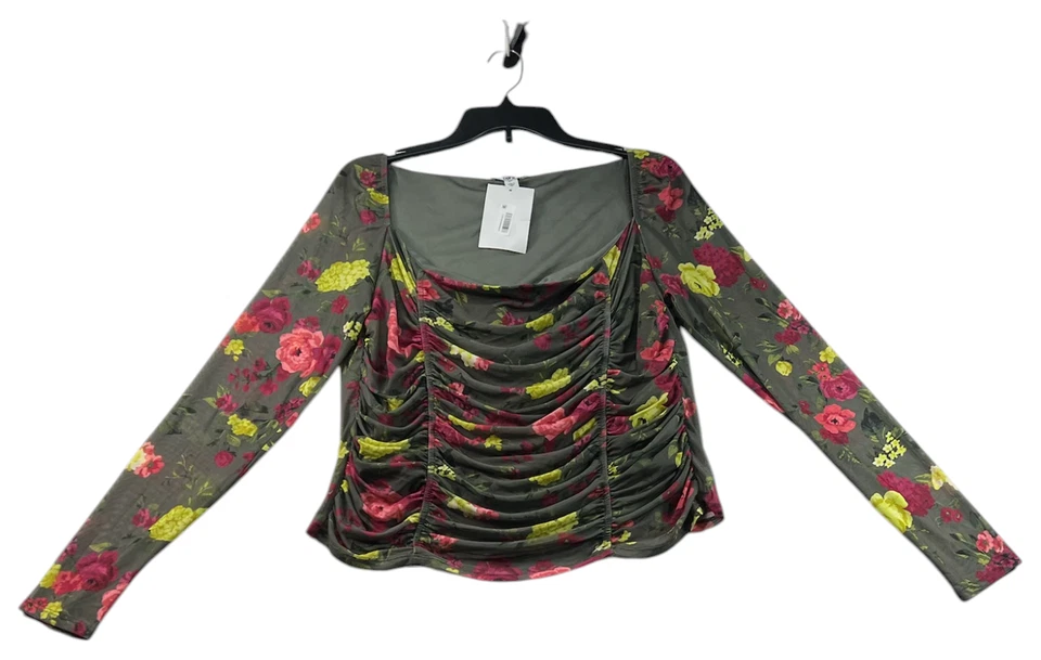 Blusa Bar III para mujer talla grande 0X verde floral manga larga malla nueva sin etiquetas Foto 1 de 4