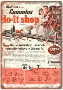 Vintage 1953 CUMMINS DO-IT SHOP Home workshop Ad Reproduction Metal Sign Z265 - Picture 1 of 1