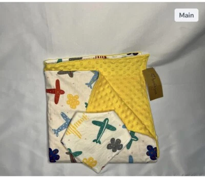 Personalised Baby Gift Sets Airplanes bandana bib & Blanket Unisex - Image 1 of 3