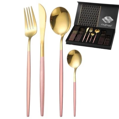 Gold Besteck Set 24 Teilig Edelstahl Essbesteck Besteckset Tischbesteck Menü - Bild 1 von 4