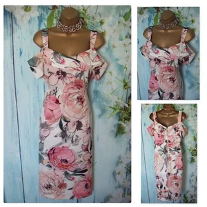 NEW ROMAN LUXE OCCASION DRESS 18, Pink Ivory Floral Cold shoulder Wedding Party - Picture 1 of 13