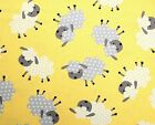 BTY*BABY GREY AND WHITE SPOTTED SHEEP ON DARK YELLOW FLANNEL FABRIC 42x36" 1YD