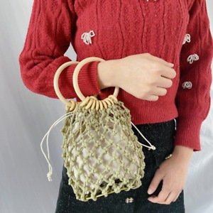 Handmade Lady Straw Handbag Woven Tote Mini Bags Mori Girl Crochet Purse Small