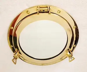 15 inch Brass Porthole Gold Finish Port Mirror Wall Hanging Ship Porthole Decor - Picture 1 of 5