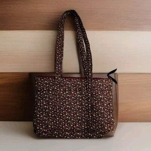 Vintage Purse Shoulder Bag Hand Made Cottage Calico Brown Pink 12" X 8" 1970's - Picture 1 of 4