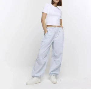 River Island Womens Parachute Trousers Blue Baggy Low Rise Pants Bottoms - Picture 1 of 5