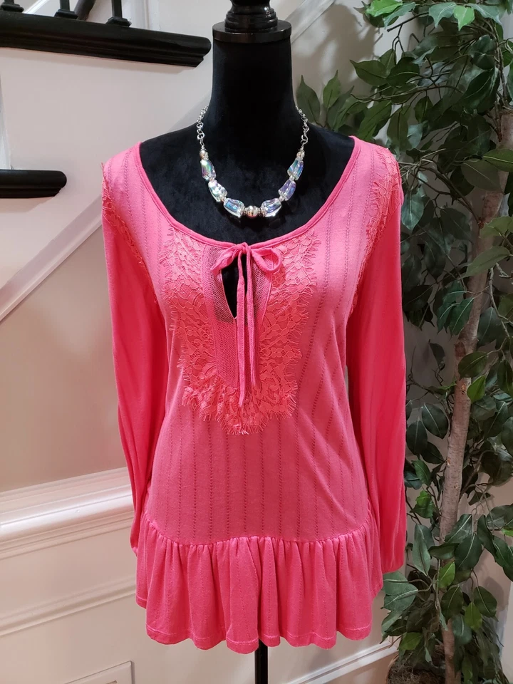 Vintage America Women's Pink 100% Viscose Scoop Neck Long Sleeve Top Blouse XL - Image 1 of 4