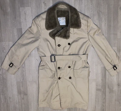 Abrigo gabardina forrado con cuello de piel sintética niebla Londres vintage años 70 talla 42 R Foto 1 de 4