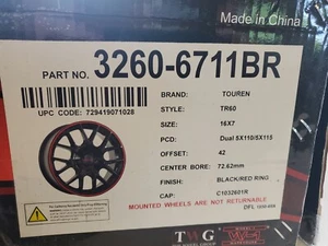 TOUREN TR60 3260 Rim 16X7 5X110/5X115 Offset 42 Black/Red Ring (Quantity of 1) - Picture 1 of 4