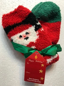 Happy Holidays Men's Christmas Fuzzy Anti Slip 1 Pair Red Sock Size 10-13 - Picture 1 of 6