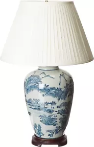 Oriental Furniture 29" Blue and White Chinese Landscape Lamp / Cream  - Picture 1 of 1