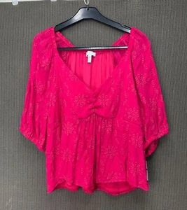 Sofia Jeans By Sofia Vergara Womens Plus Size XXXL Pink Embroidered Peasant Top - Picture 1 of 9