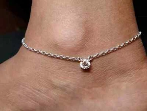 14K White Gold Plated Round Cut 1Ct Lab Created Diamond Women's Beauty Anklet - Picture 1 of 5