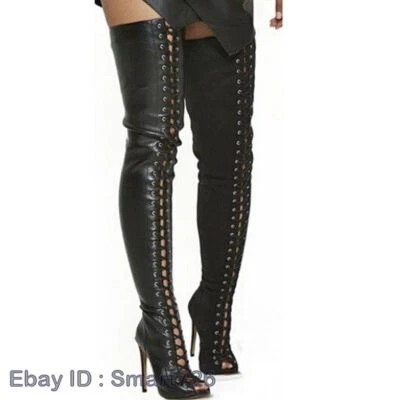 NUEVAS Botas por encima de la rodilla para mujer Botas altas hasta el muslo Zapatos Talla grande 15 Foto 1 de 4