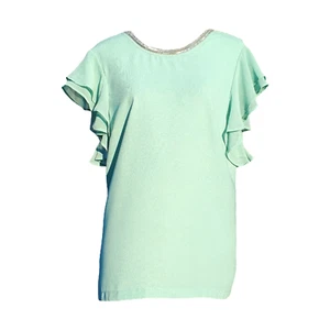 Next T-shirt Blouse Bead Embezzled Neck Open Back Short Ruffle Sleeve - Picture 1 of 7