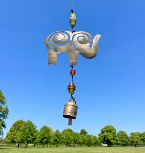 Elephants Iron Wind Chime with Multicoloured Glass Beads - Picture 1 of 7
