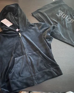 NWT Juicy Couture Velour Tracksuit Set Rhinestone Hoodies jacket Shorts Large - Picture 1 of 3