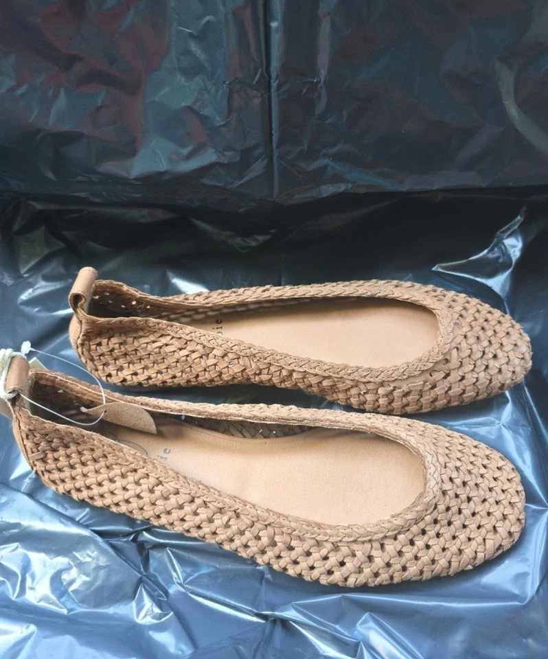 Joie туфли женщин 7,5 коричневый кожаный сплетенный балетки поскользнуться на круглый носок мягкий - Изображение 1 из 4