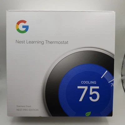 Google Nest Learning Thermostat 3rd Gen T3007ES Steel Tested Works w/Box, Plate - Image 1 of 4