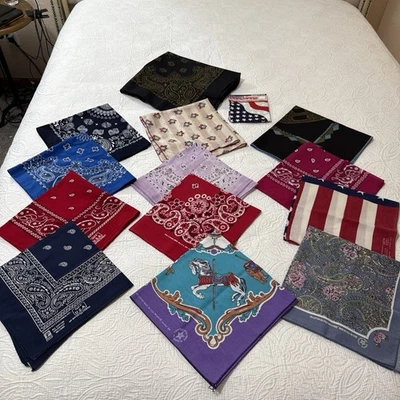 Lot of 14 VTG, Modern Handkerchiefs Bandana USA Flag RN 14193 Cotton Blend Paris - Image 1 of 4