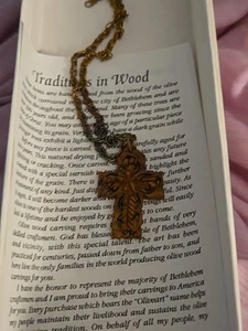 New Olive Wood Cross Pendant Necklace From The Holy Land- Handmade - Picture 1 of 6