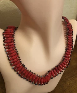 Handmade Paper Bead Necklace Red Eco-Friendly Boho Statement Artisan Jewelry (L1 - Picture 1 of 4