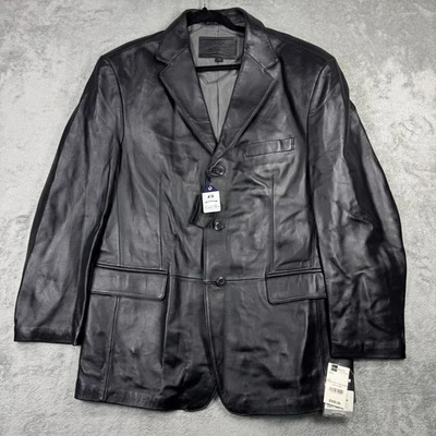 Blazer masculino de couro de cordeiro Stafford novo com etiquetas grande terno preto jaqueta luxo preppy - Imagem 1 de 4