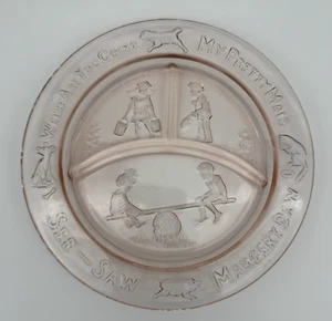 Pink Depression Glass Plate See Saw Margery Daw Childs Vintage Divided Pretty - Picture 1 of 8