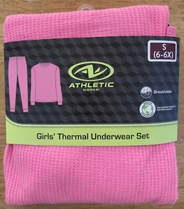 Athletic Works Girls Waffle Thermal Underwear Set S 6-6X Pink Breathable 2 Piece - Picture 1 of 2