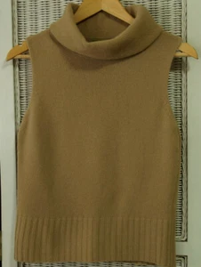 BENETTON Women’s Triple Rollneck Jumper M 32″ Bust Camel Tan Sleeveless Sweater - Picture 1 of 6