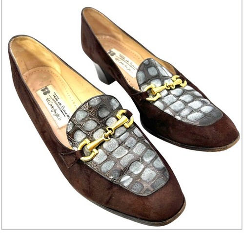 Scarpe donna BALENCIAGA VINTAGE 37 6 5 marrone oro El Corte singoli morso di cavallo scamosciato