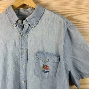 Camisa Ralph Lauren Para Hombres XXL Azul Cambray Denim Bandera EE. UU. Logo Preppy - Imagen 1 de 13