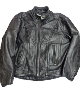 VINTAGE Unik Premium Leather Jacket Mens 52 Black Quilt Lined Bomber Coat 90s - Picture 1 of 11